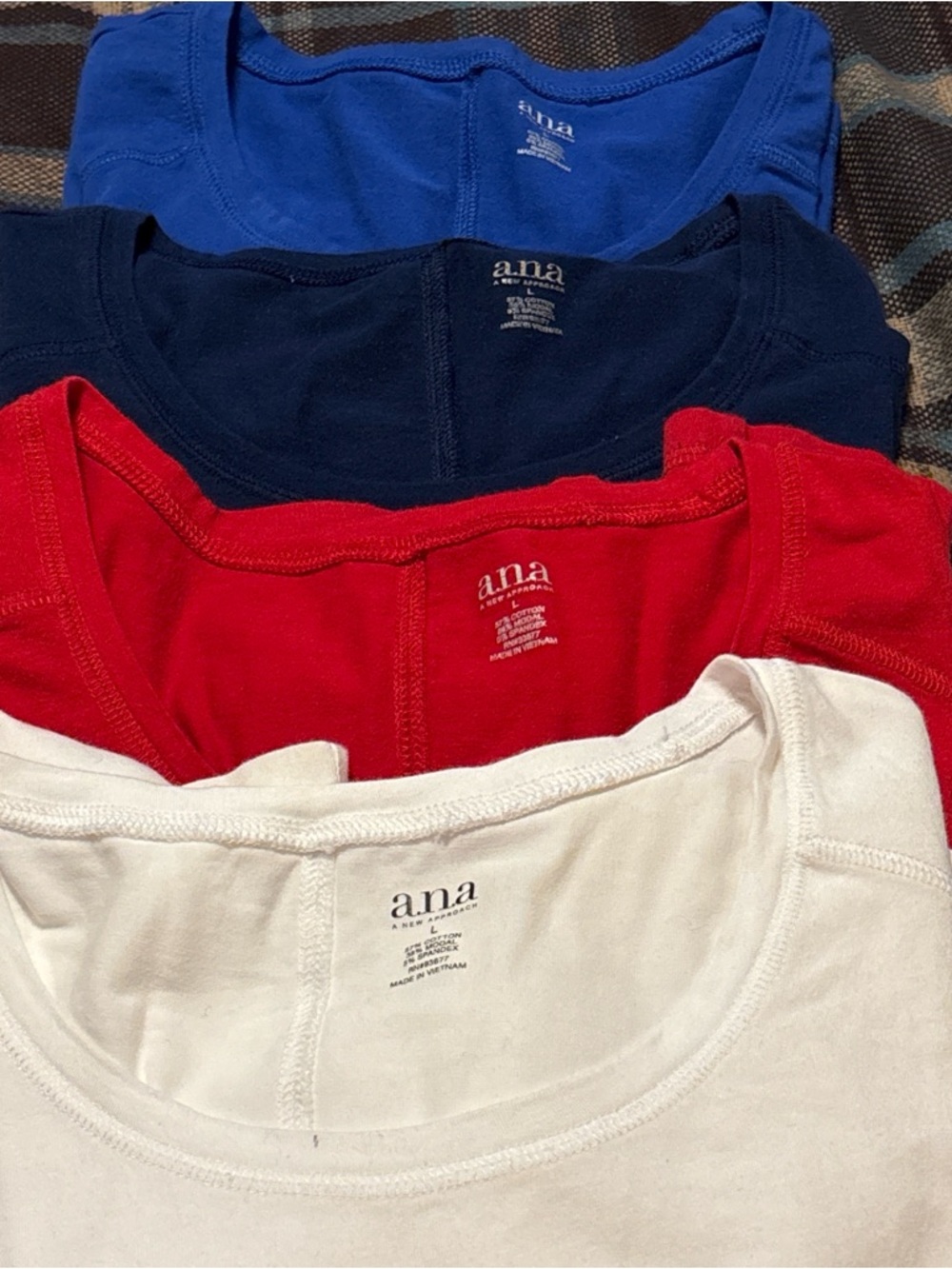 a.n.a Women’s Long Sleeve Crewneck Tops Size L- White, Red, Navy, Blue